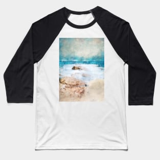 Sea and sand watercolour on rough paper Baseball T-Shirt